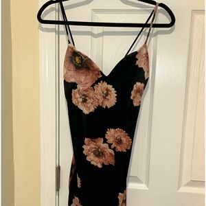 Strappy Summer Dress Women’s Black Pink Floral Olive Tree Size Medium